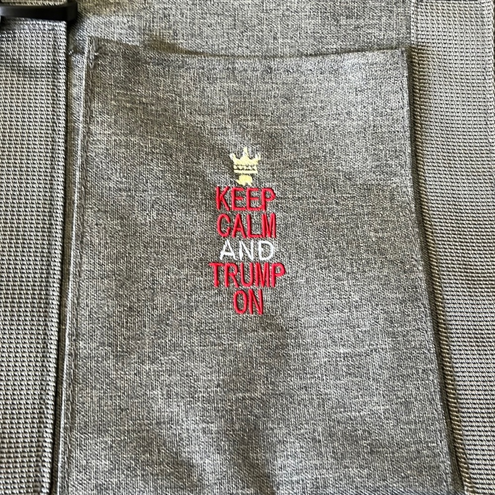 KEEP CALM AND TRUMP ON cooler bag. Can be used as a tote bag or strap bag.